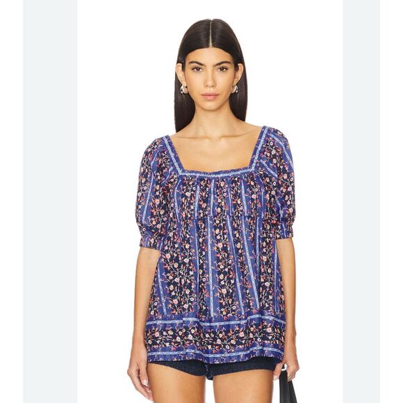 FREE PEOPLE VINTAGE LOVER BLOUSE 100% COTTON FLORAL DUTCH BLUE SIZE Small Womens - Picture 13 of 13